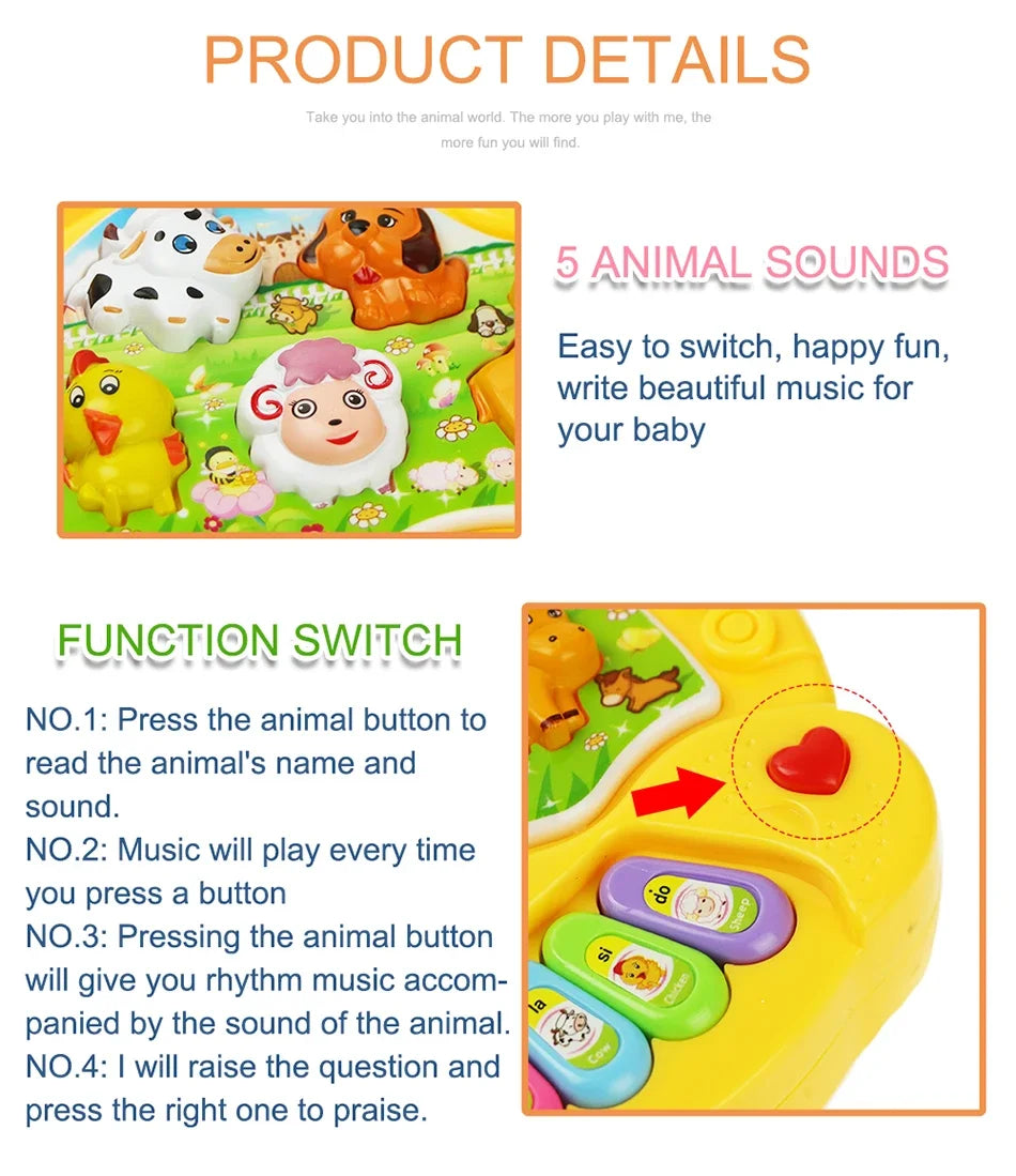 Animal Sound Piano Toy – Flashing Lights & Music for Kids