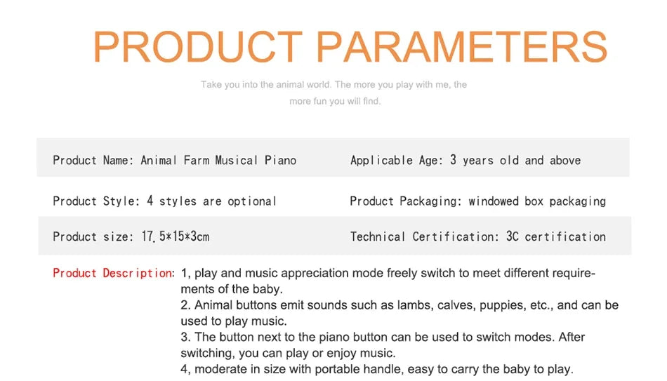 Animal Sound Piano Toy – Flashing Lights & Music for Kids